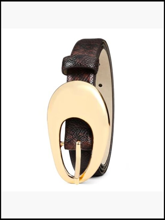 Women\'s Faux Leather Belt with Shiny Gold Oval Buckle main image 7